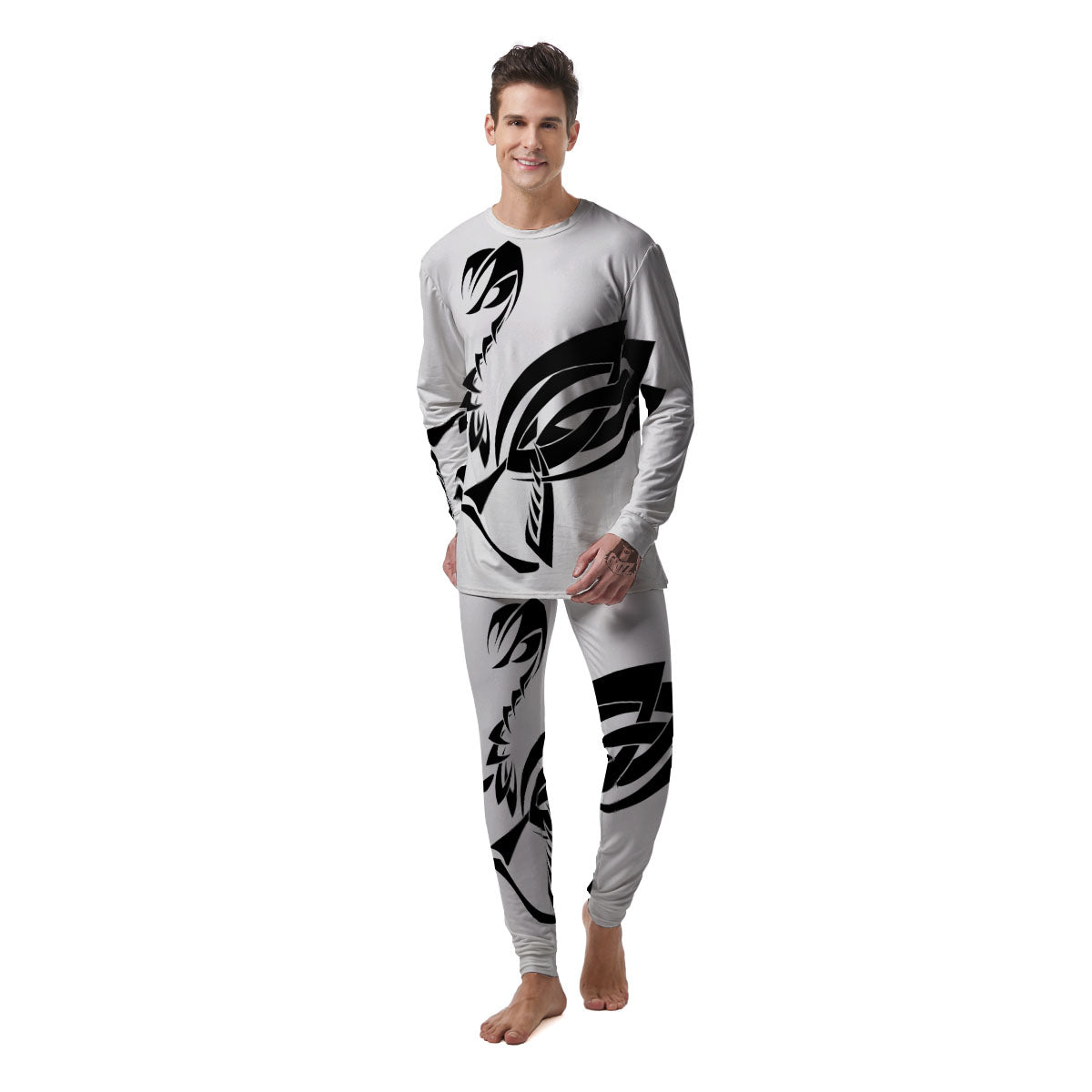 Mantis Spirit White And Black Print Men's Pajamas-grizzshop