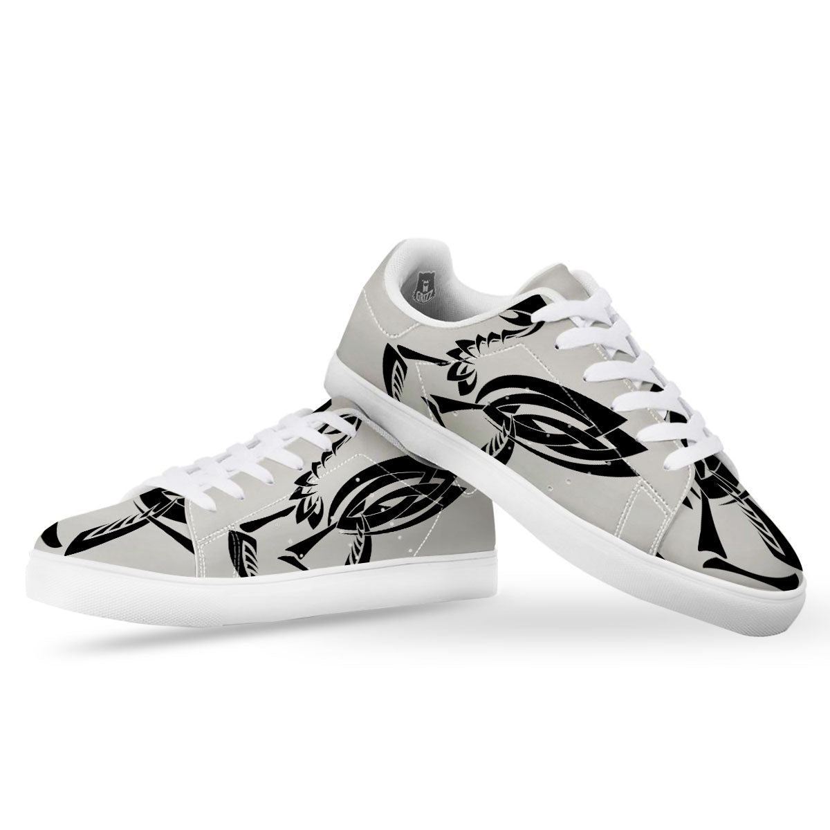 Mantis Spirit White And Black Print White Low Top Sneakers-grizzshop