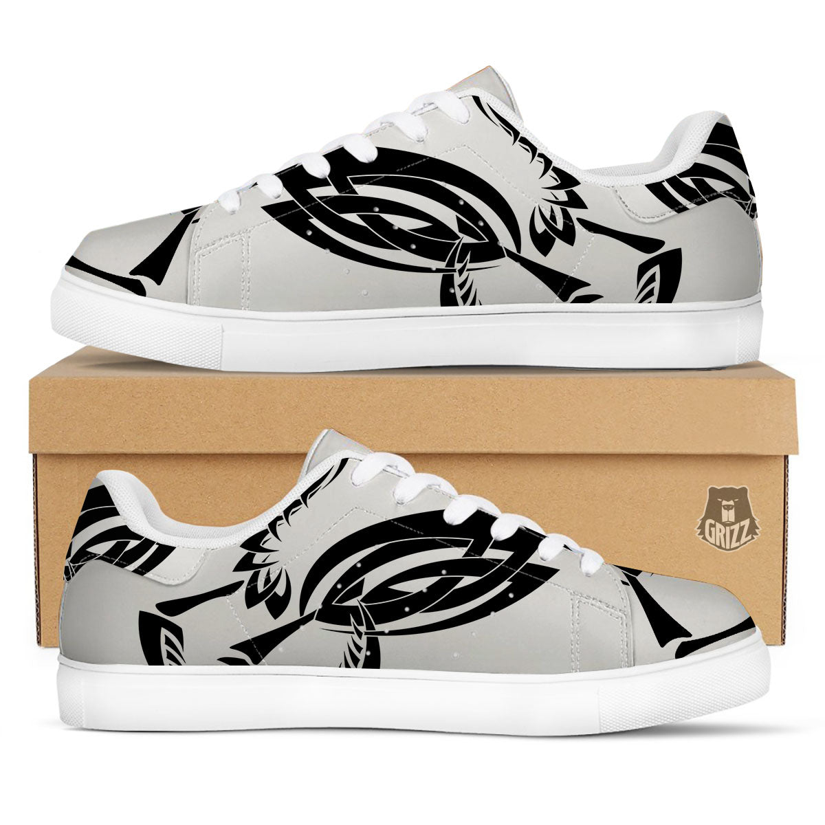 Mantis Spirit White And Black Print White Low Top Sneakers-grizzshop