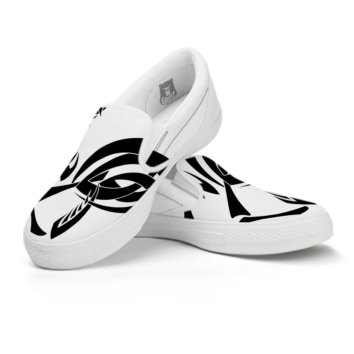 Mantis Spirit White And Black Print White Slip On Shoes-grizzshop