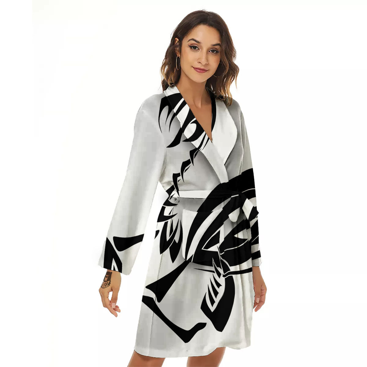 Mantis Spirit White And Black Print Women's Robe-grizzshop