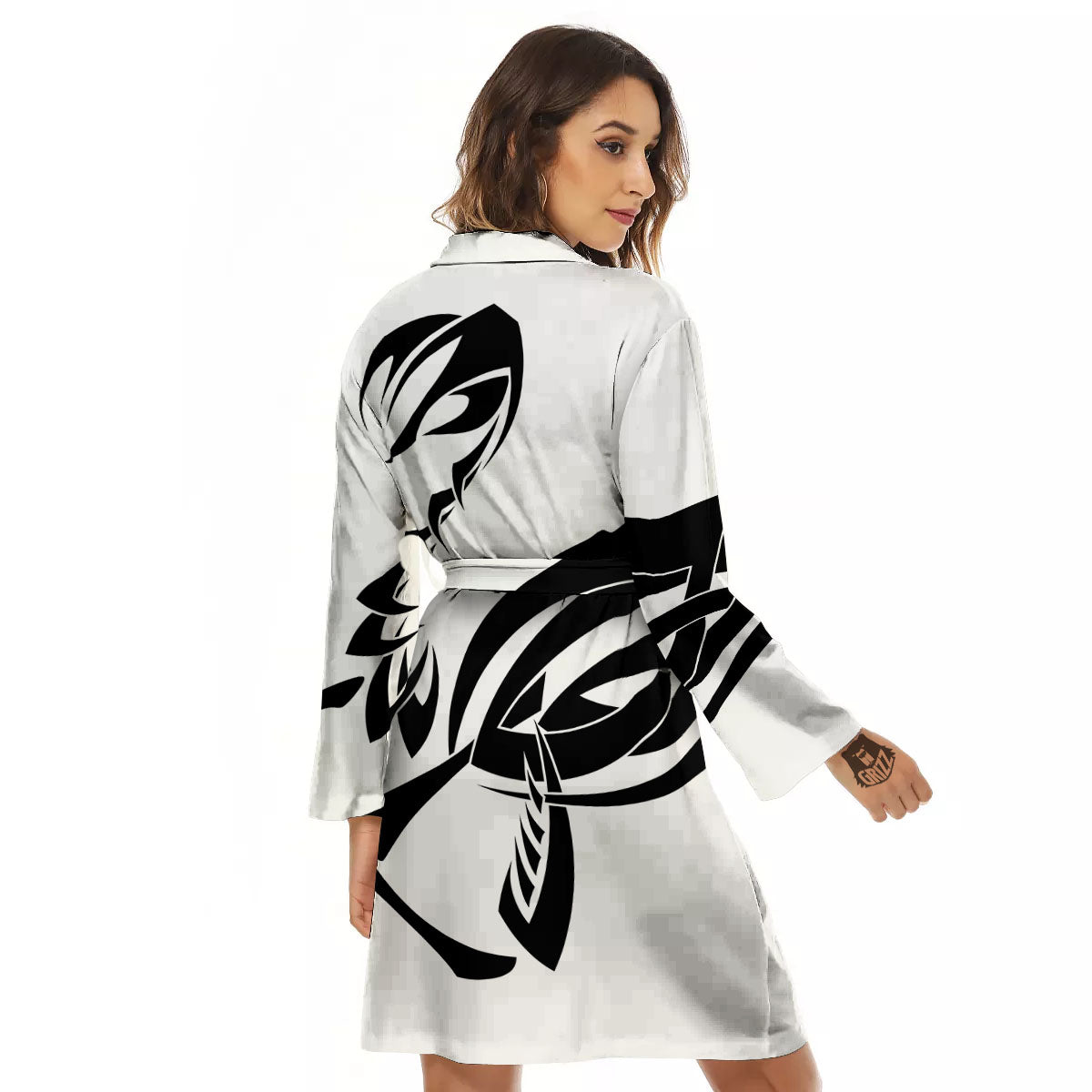 Mantis Spirit White And Black Print Women's Robe-grizzshop