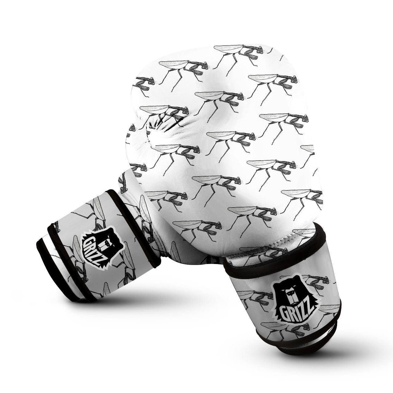 Mantis White And Black Print Pattern Boxing Gloves-grizzshop