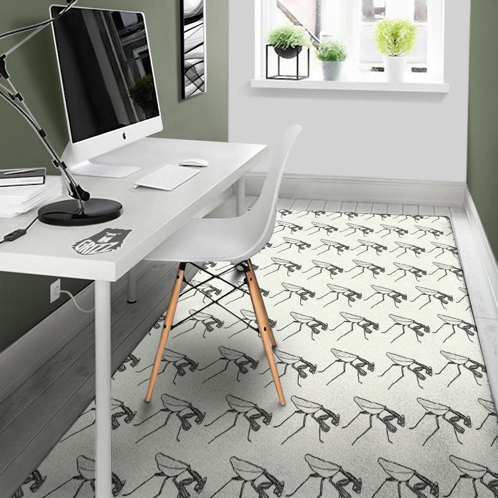 Mantis White And Black Print Pattern Floor Mat-grizzshop