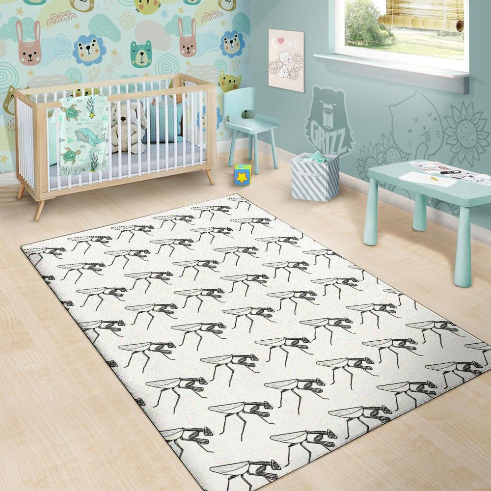Mantis White And Black Print Pattern Floor Mat-grizzshop