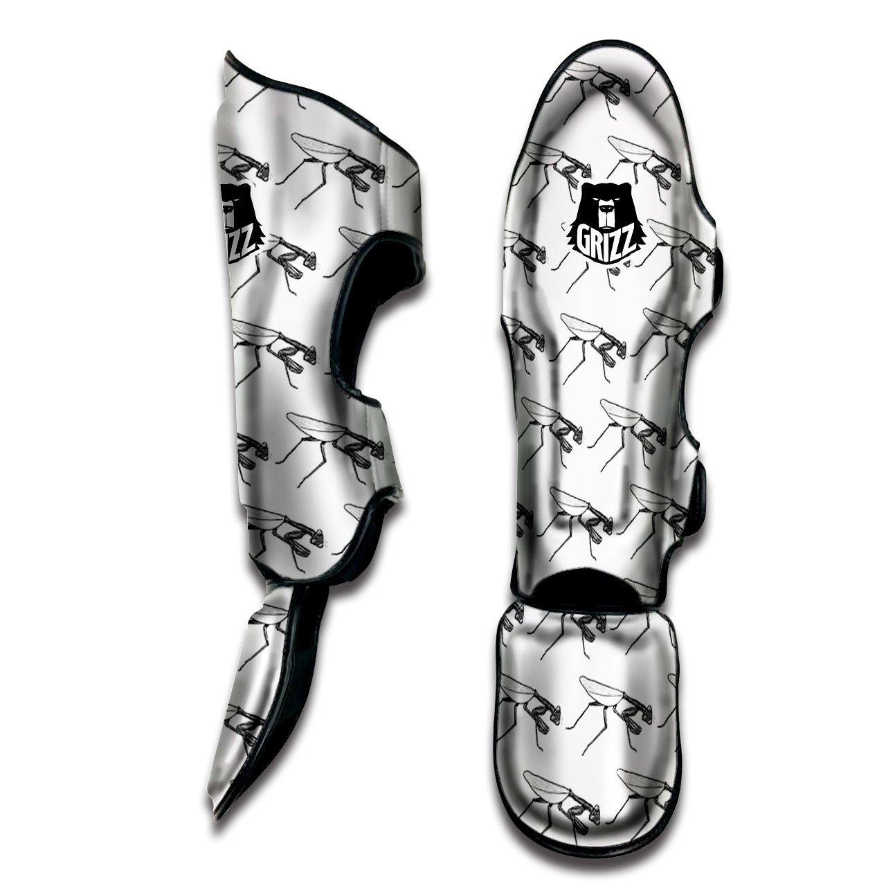 Mantis White And Black Print Pattern Muay Thai Shin Guards-grizzshop