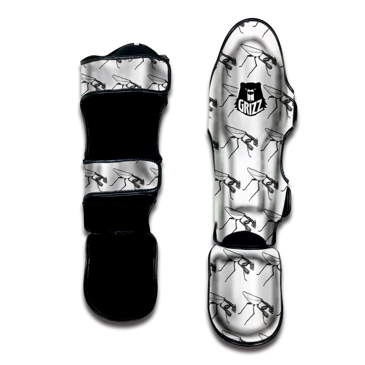 Mantis White And Black Print Pattern Muay Thai Shin Guards-grizzshop