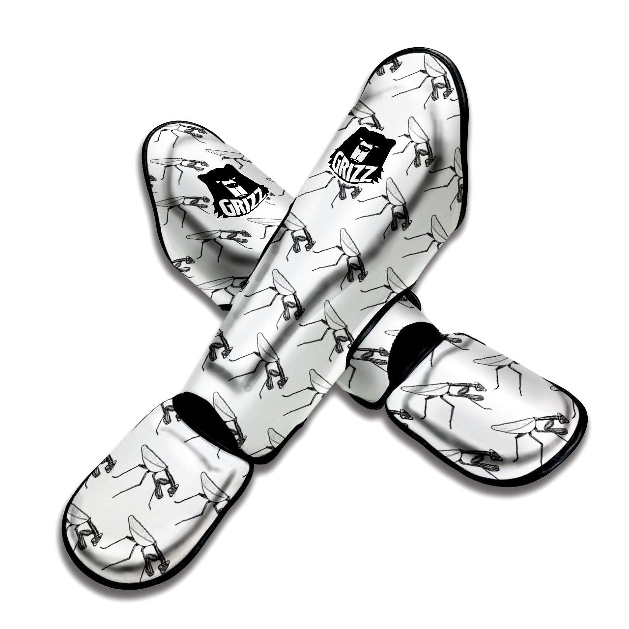 Mantis White And Black Print Pattern Muay Thai Shin Guards-grizzshop