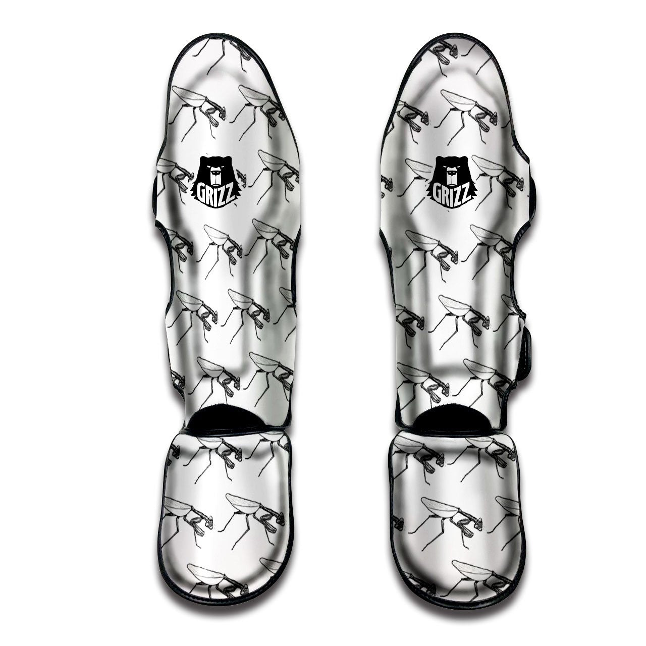 Mantis White And Black Print Pattern Muay Thai Shin Guards-grizzshop