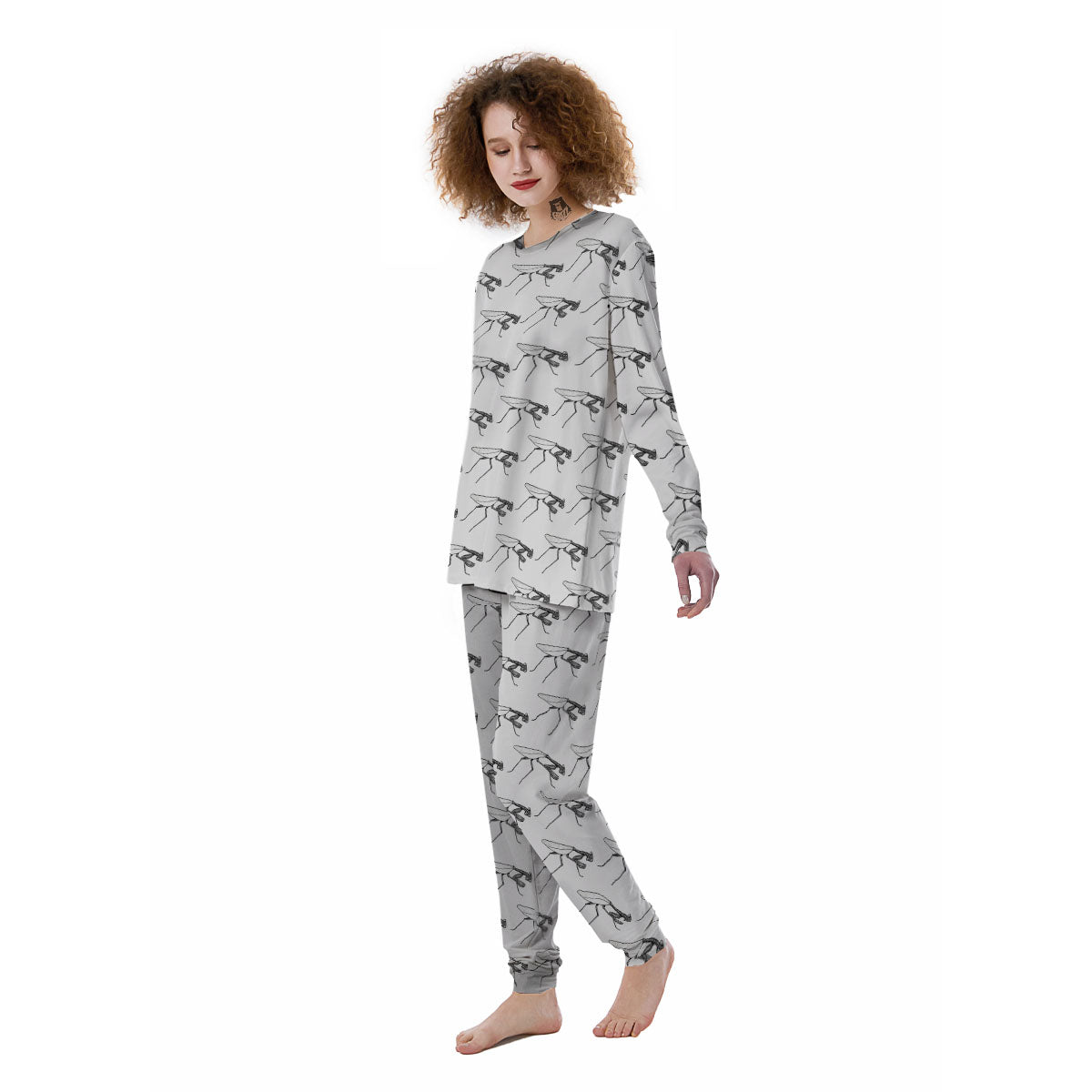 Mantis White And Black Print Pattern Women's Pajamas-grizzshop