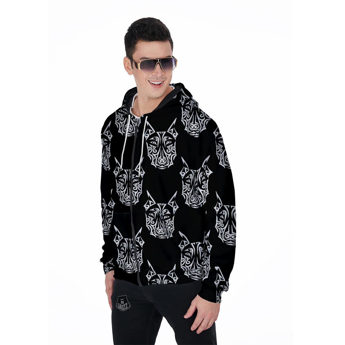 Maori Aztec Pitbull Men's Zip Up Hoodie-grizzshop