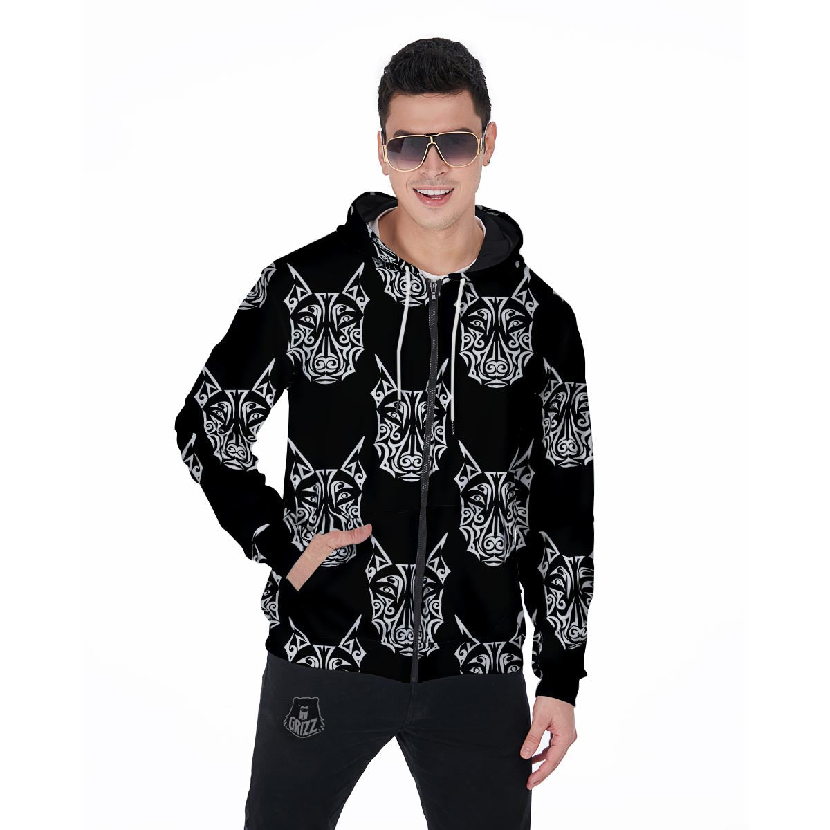 Maori Aztec Pitbull Men's Zip Up Hoodie-grizzshop