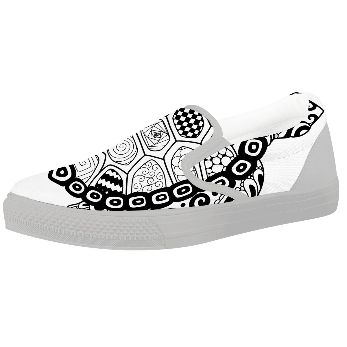 Maori Sea Turtle White And Black Print White Slip On Shoes-grizzshop