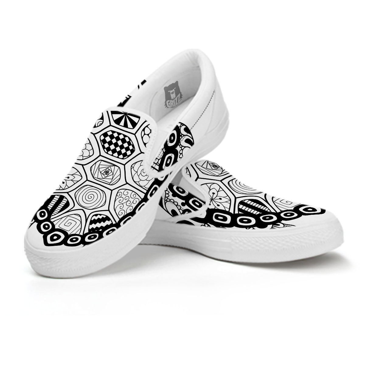 Maori Sea Turtle White And Black Print White Slip On Shoes-grizzshop