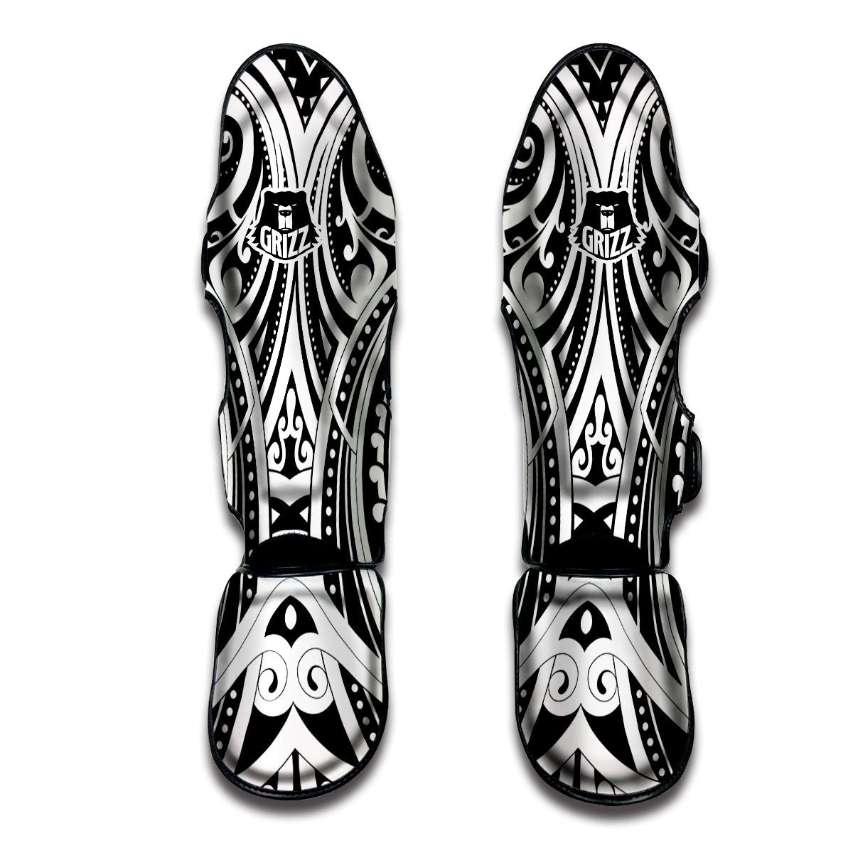 Maori Tattoo White And Black Print Muay Thai Shin Guards-grizzshop