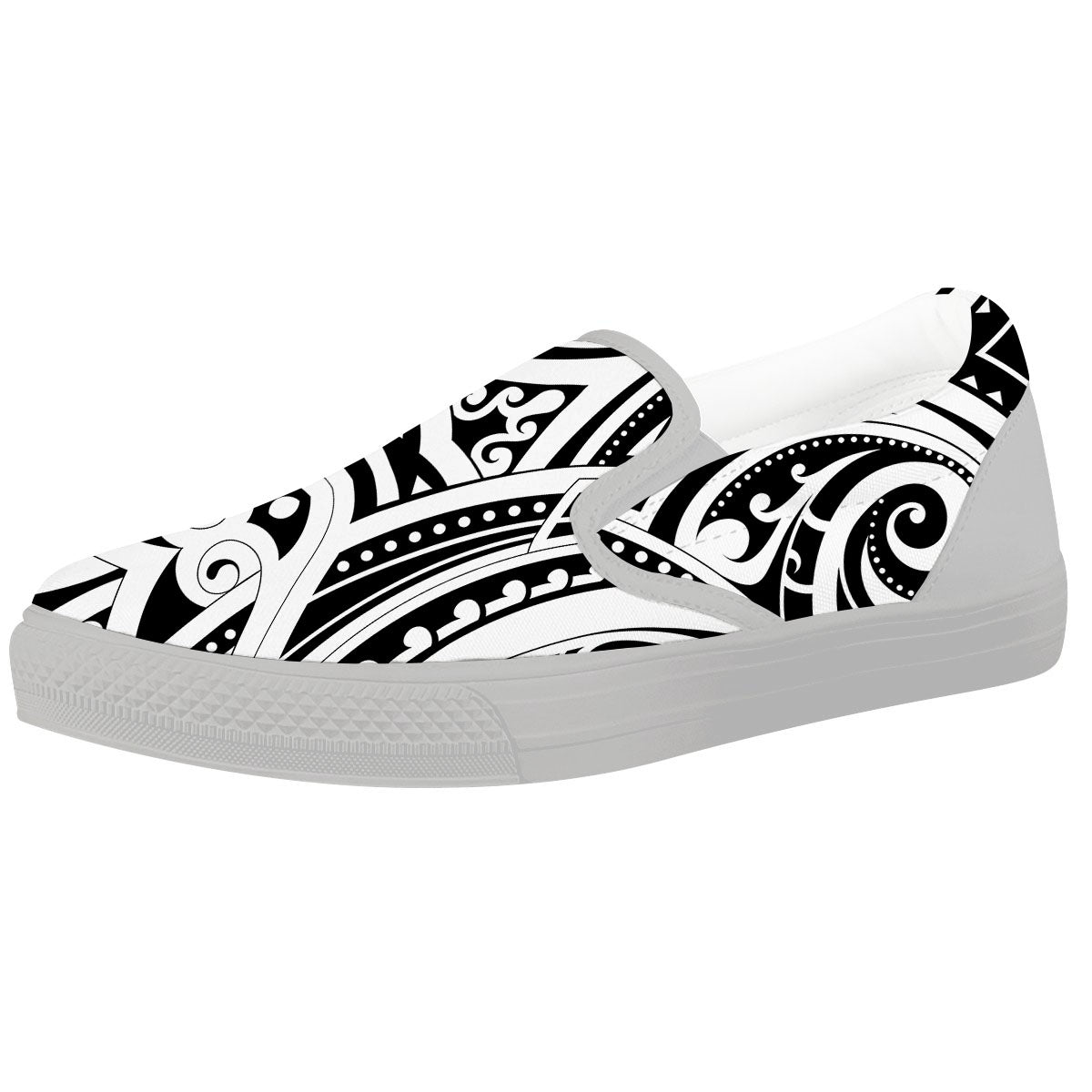 Maori Tattoo White And Black Print White Slip On Shoes-grizzshop