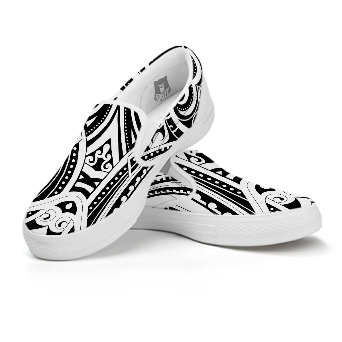 Maori Tattoo White And Black Print White Slip On Shoes-grizzshop