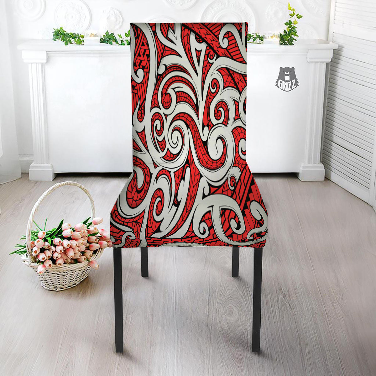 Maori Tribal Polynesian Kowhaiwhai Print Dining Chair Slipcover-grizzshop