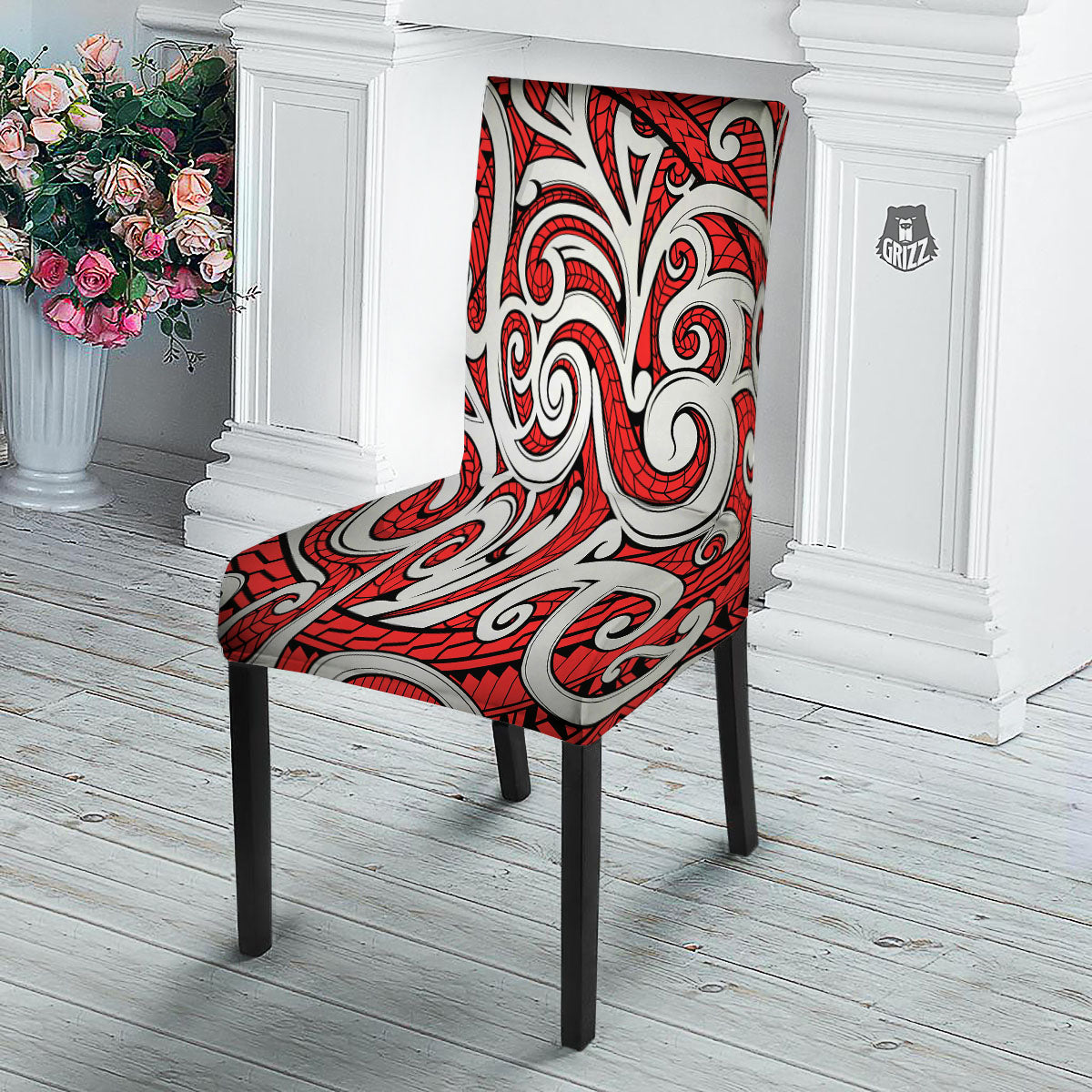 Maori Tribal Polynesian Kowhaiwhai Print Dining Chair Slipcover-grizzshop