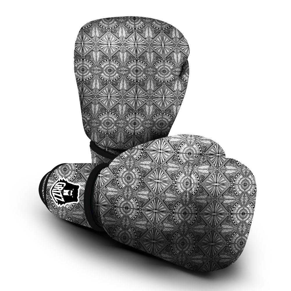 Maori White And Black Print Pattern Boxing Gloves-grizzshop