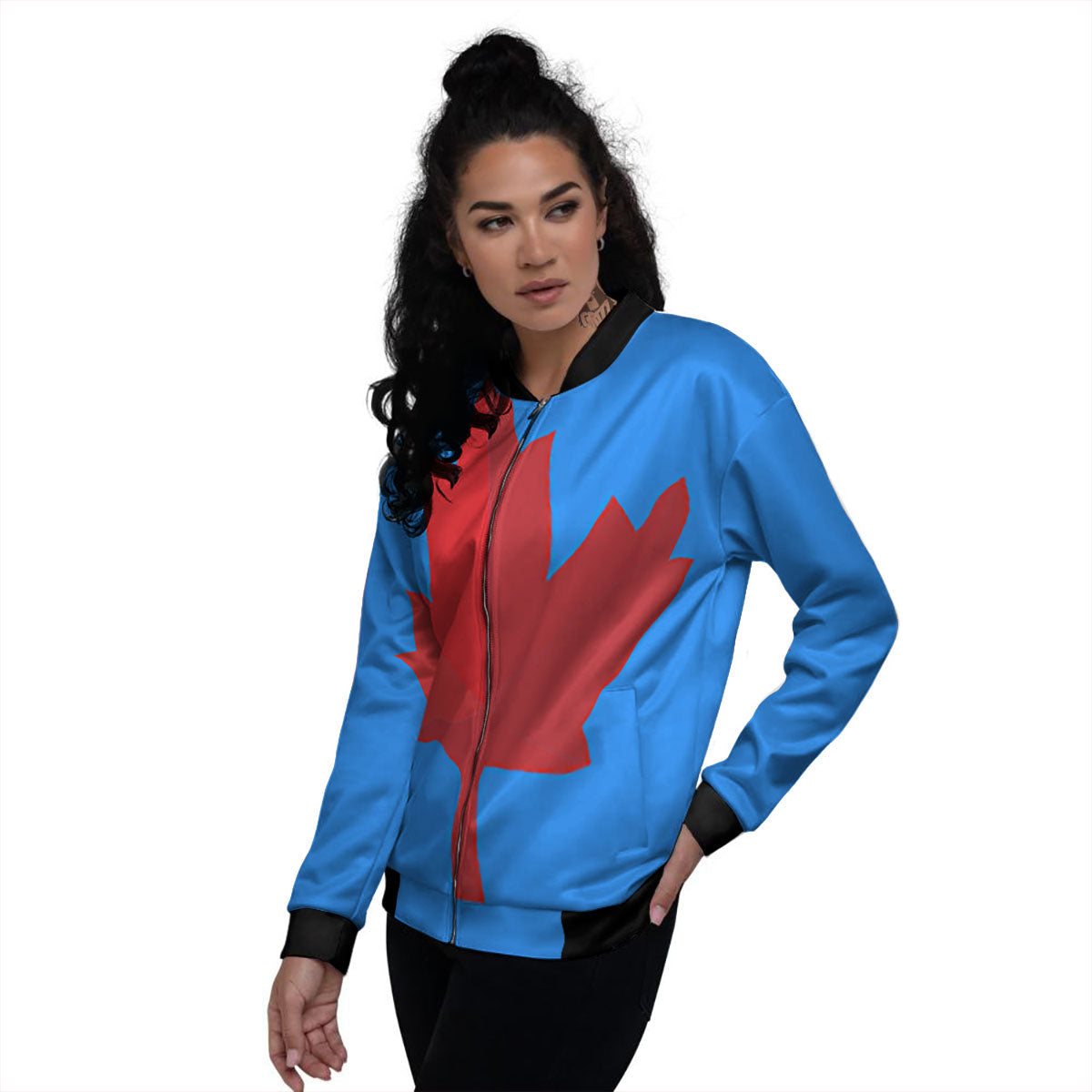 Maple Leaf Autumn Print Women's Bomber Jacket-grizzshop