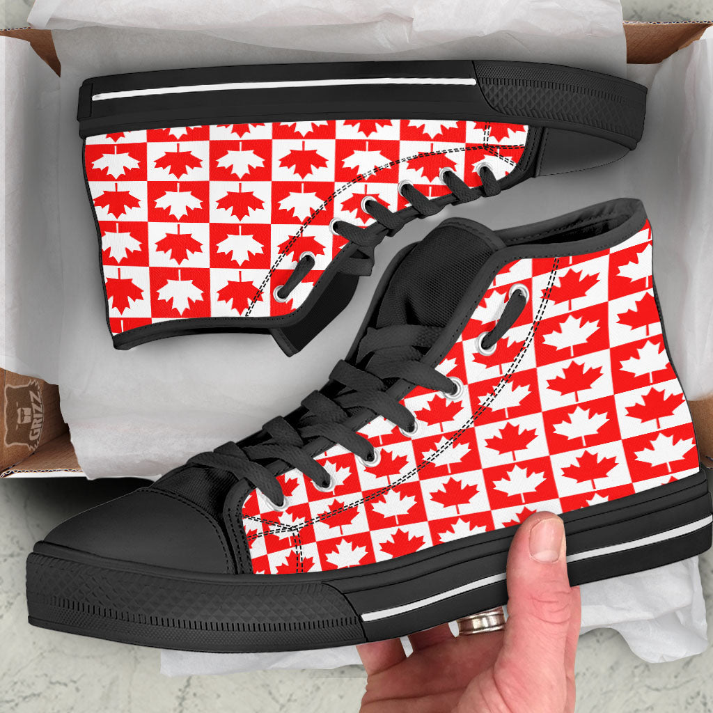Maple Leaf Canada Print Pattern Black High Top Shoes-grizzshop