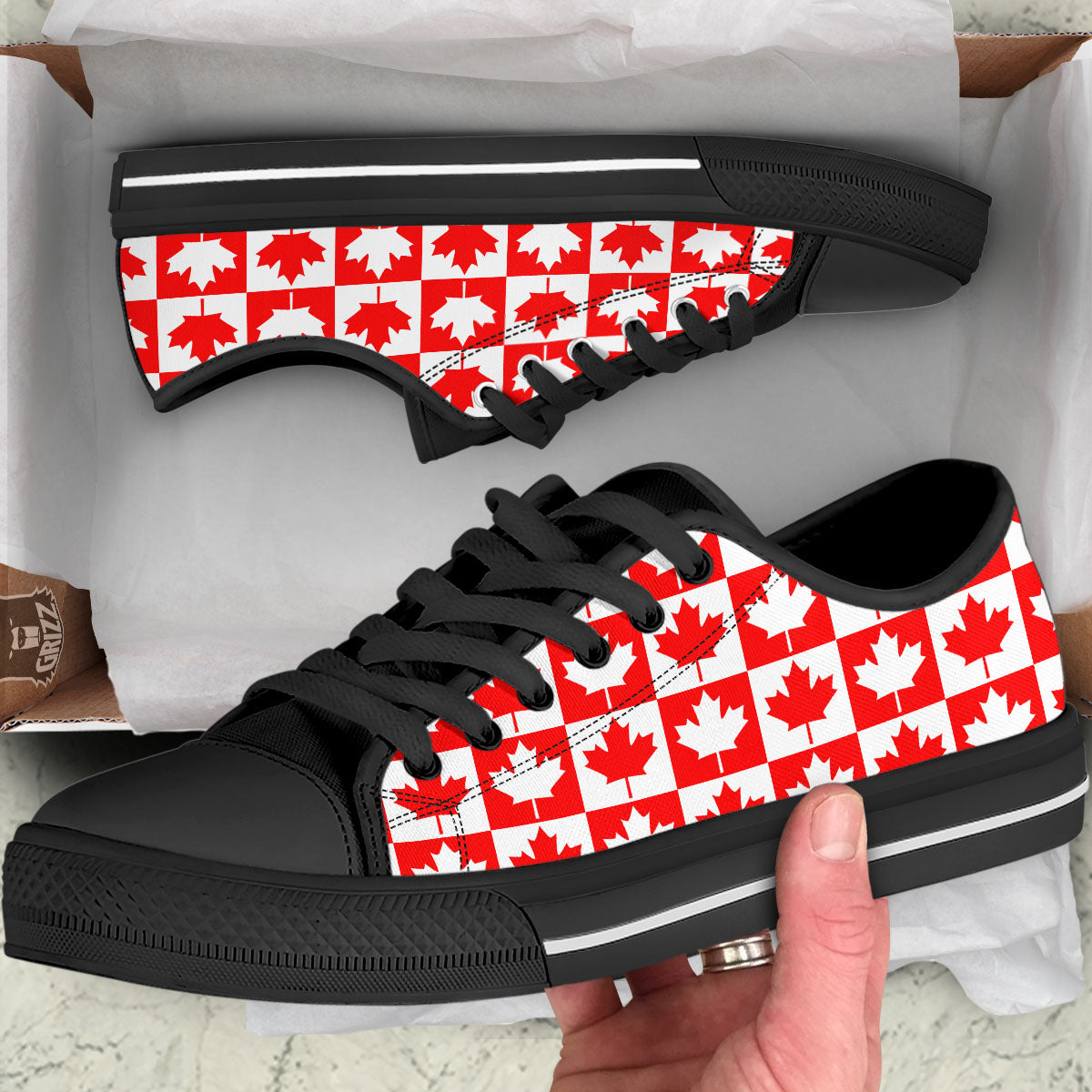 Maple Leaf Canada Print Pattern Black Low Top Shoes-grizzshop