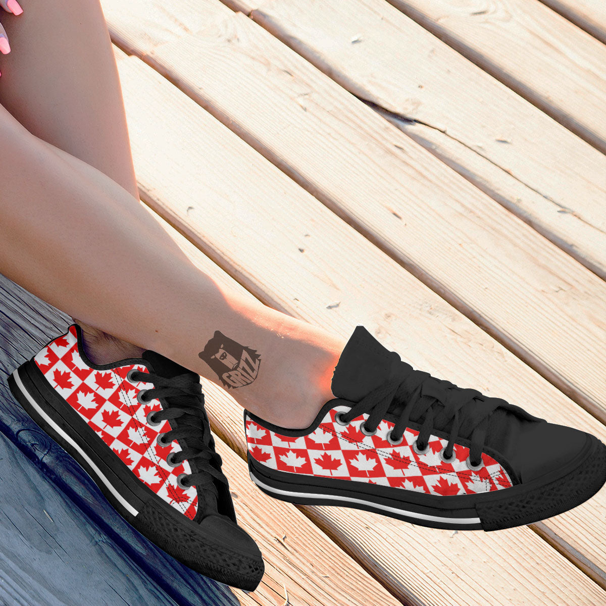 Maple Leaf Canada Print Pattern Black Low Top Shoes-grizzshop