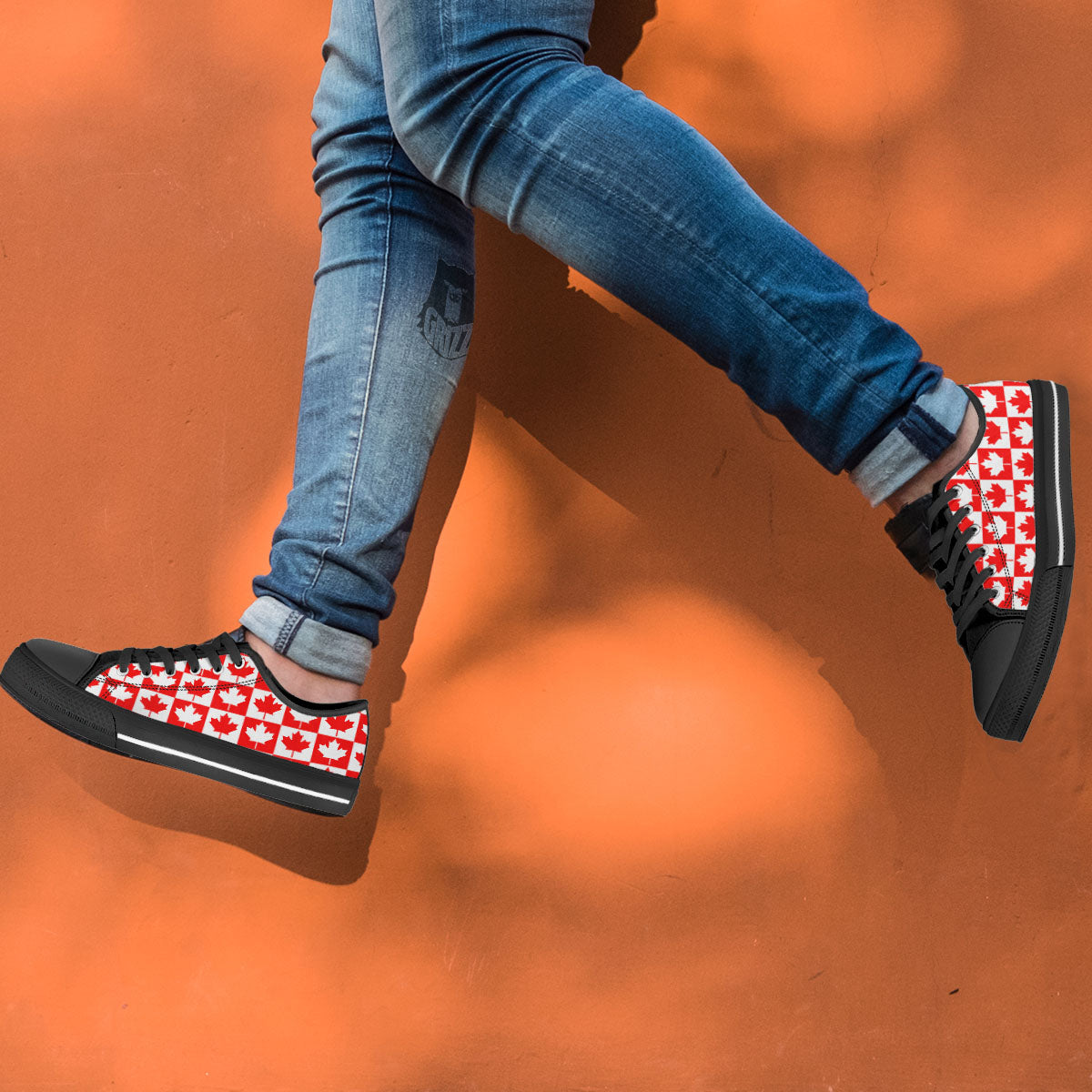 Maple Leaf Canada Print Pattern Black Low Top Shoes-grizzshop