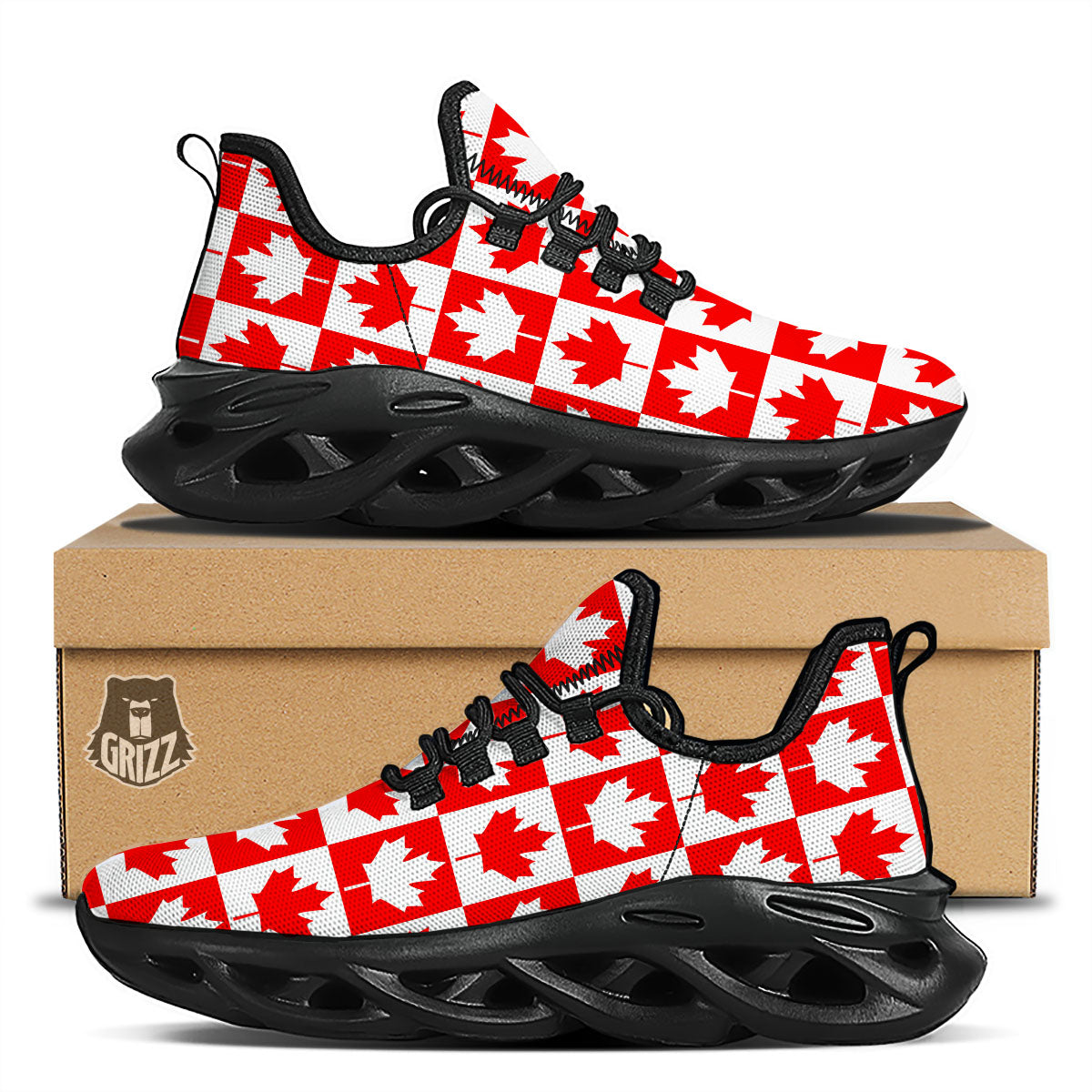 Maple Leaf Canada Print Pattern Black Running Shoes-grizzshop