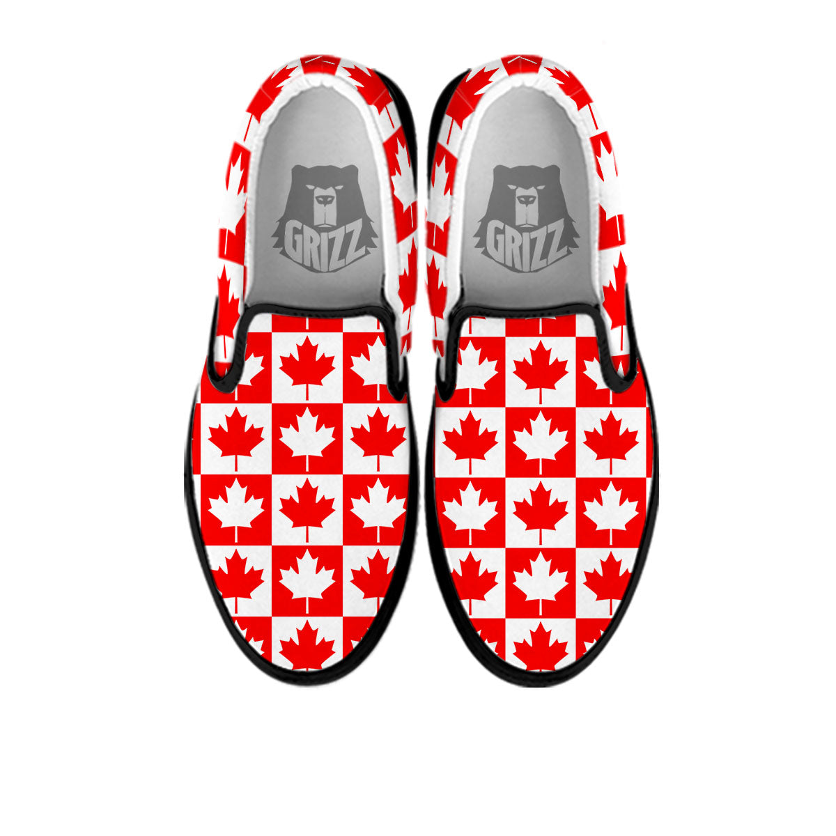 Maple Leaf Canada Print Pattern Black Slip On Shoes-grizzshop