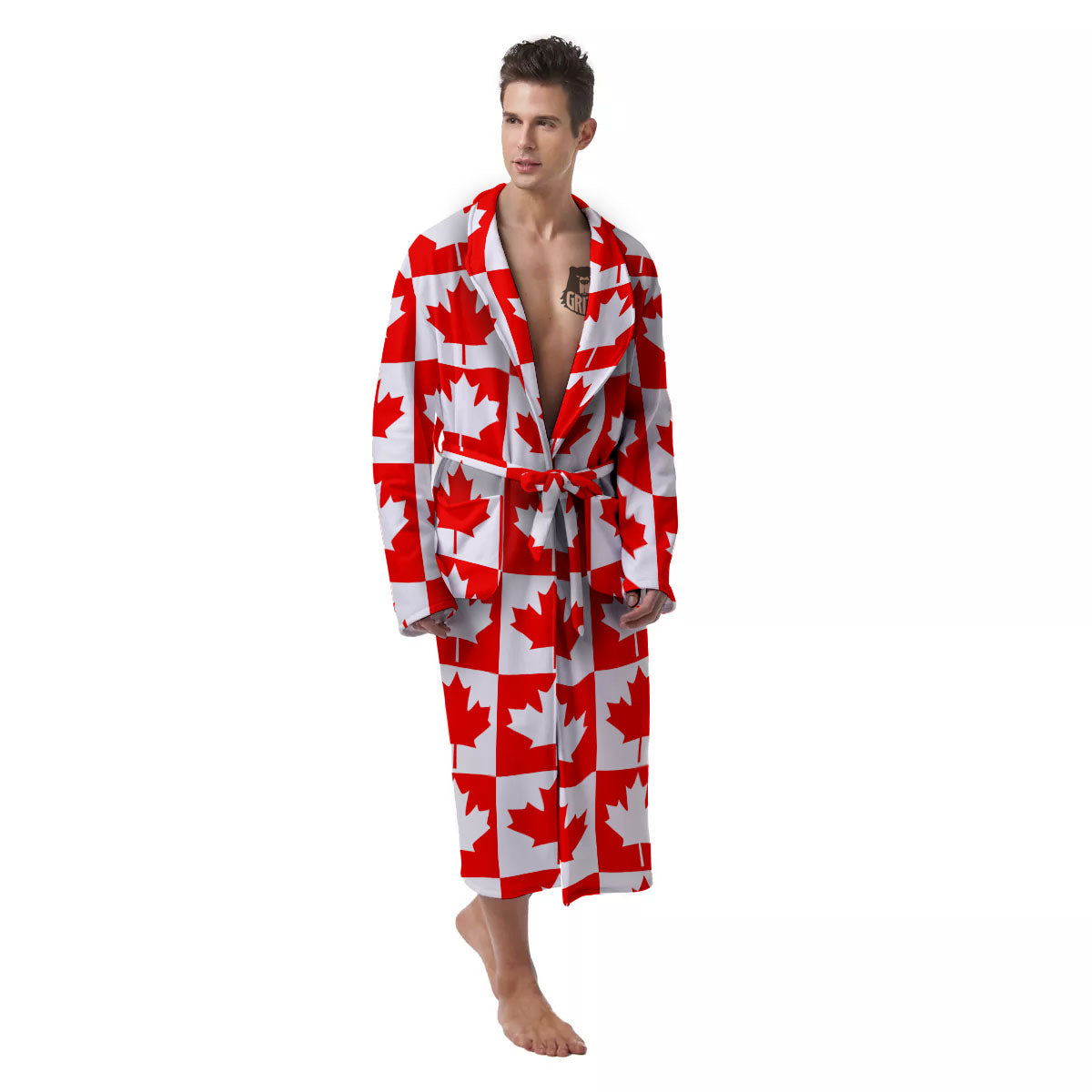 Maple Leaf Canada Print Pattern Men's Robe-grizzshop