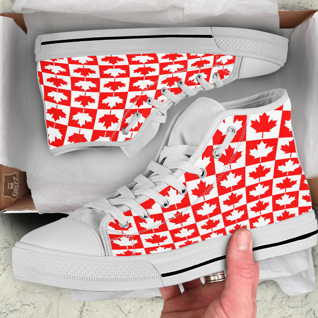 Maple Leaf Canada Print Pattern White High Top Shoes-grizzshop