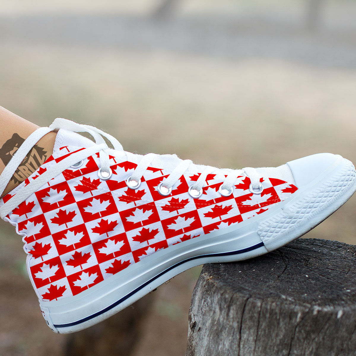 Maple Leaf Canada Print Pattern White High Top Shoes-grizzshop