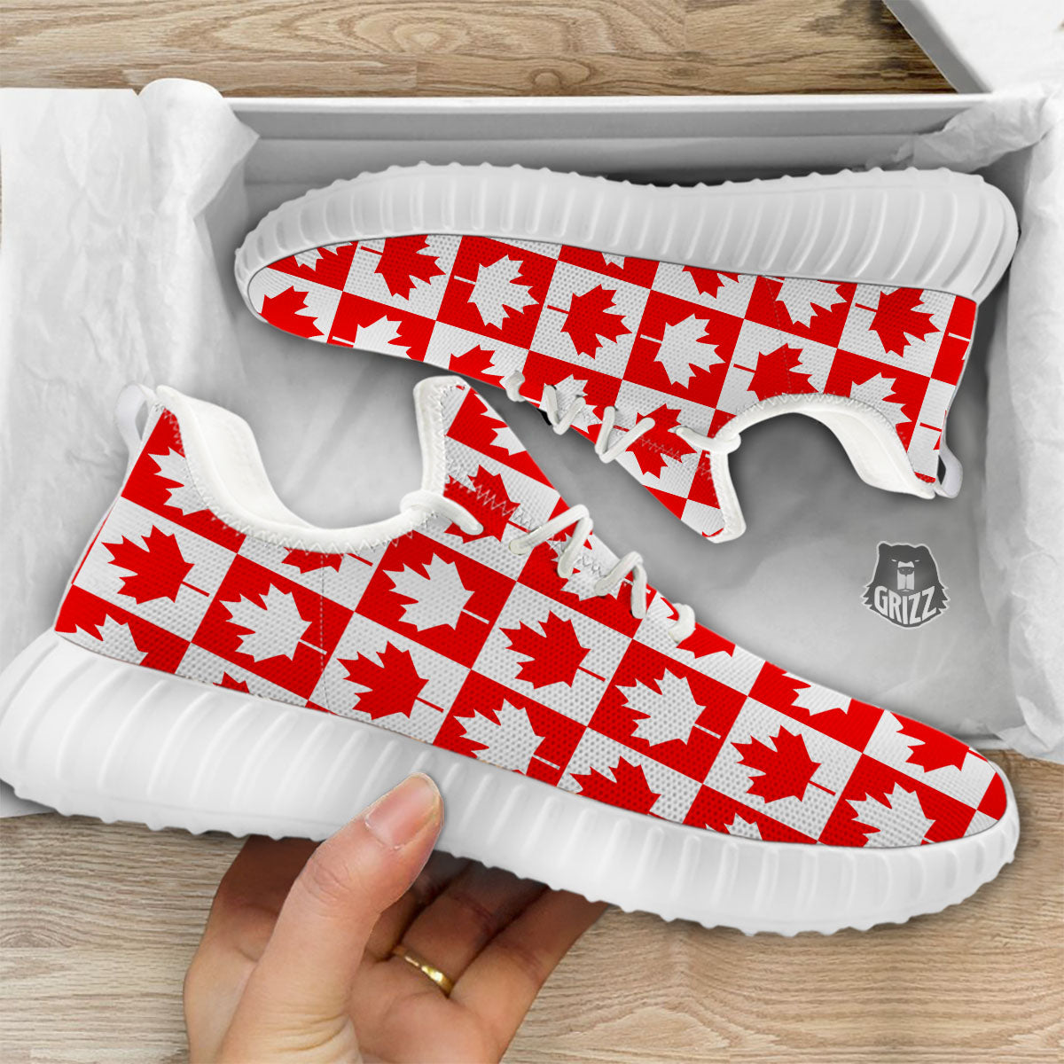 Maple Leaf Canada Print Pattern White Walking Shoes-grizzshop