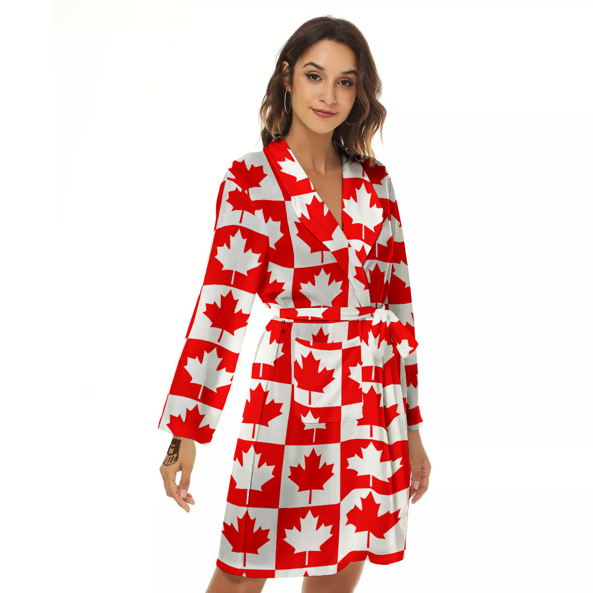 Maple Leaf Canada Print Pattern Women's Robe-grizzshop