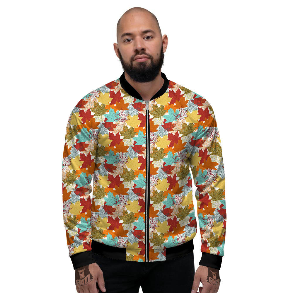 Maple Leaf Canadian Print Pattern Men's Bomber Jacket-grizzshop