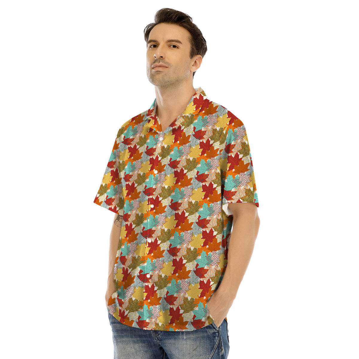 Maple Leaf Canadian Print Pattern Men's Hawaiian Shirt-grizzshop