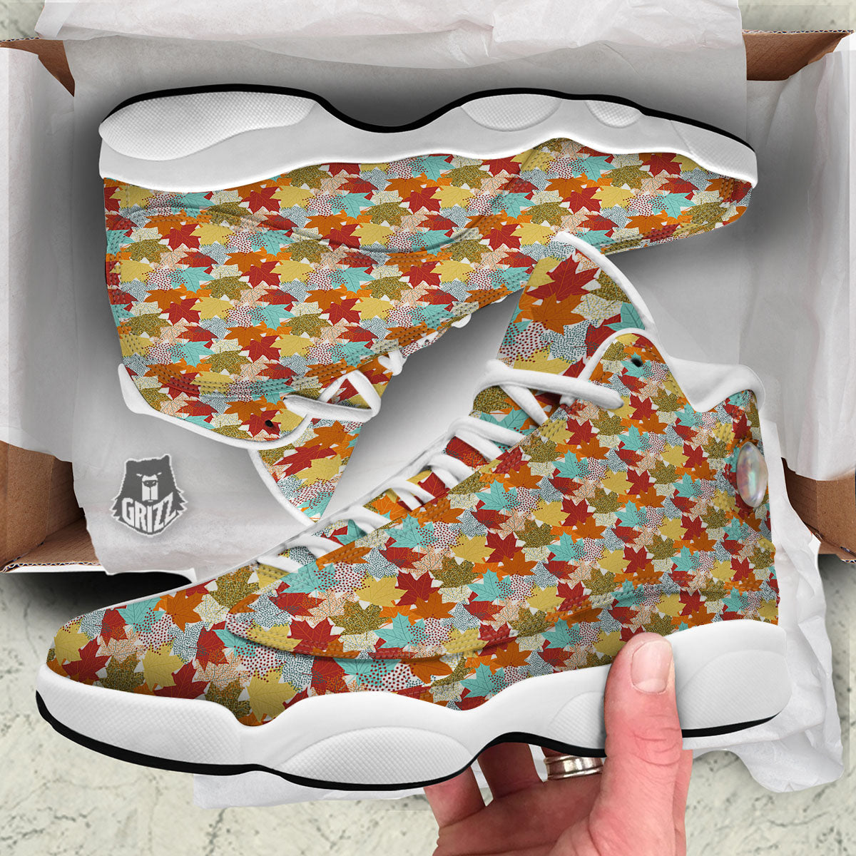 Maple Leaf Canadian Print Pattern White Basketball Shoes-grizzshop