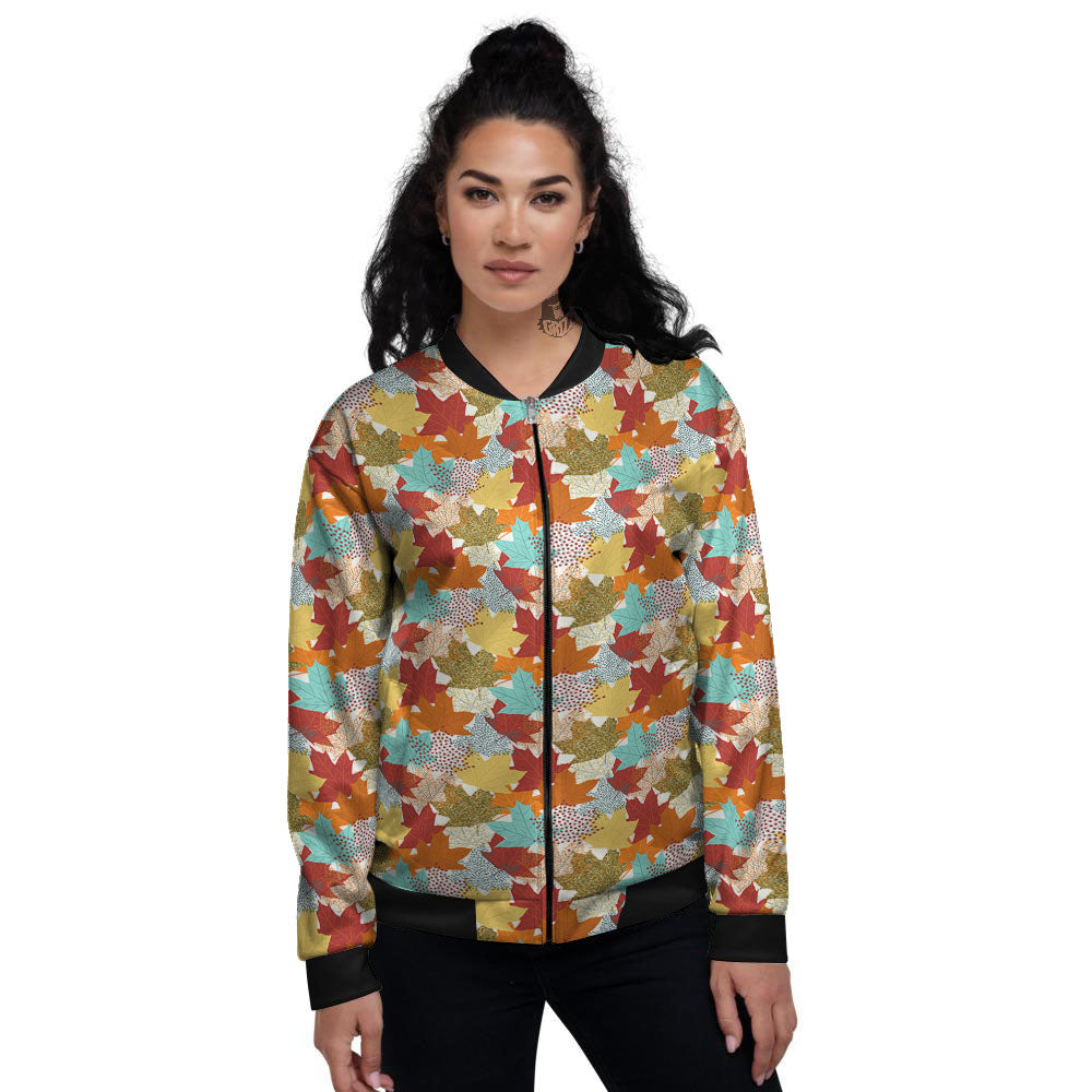 Maple Leaf Canadian Print Pattern Women's Bomber Jacket-grizzshop