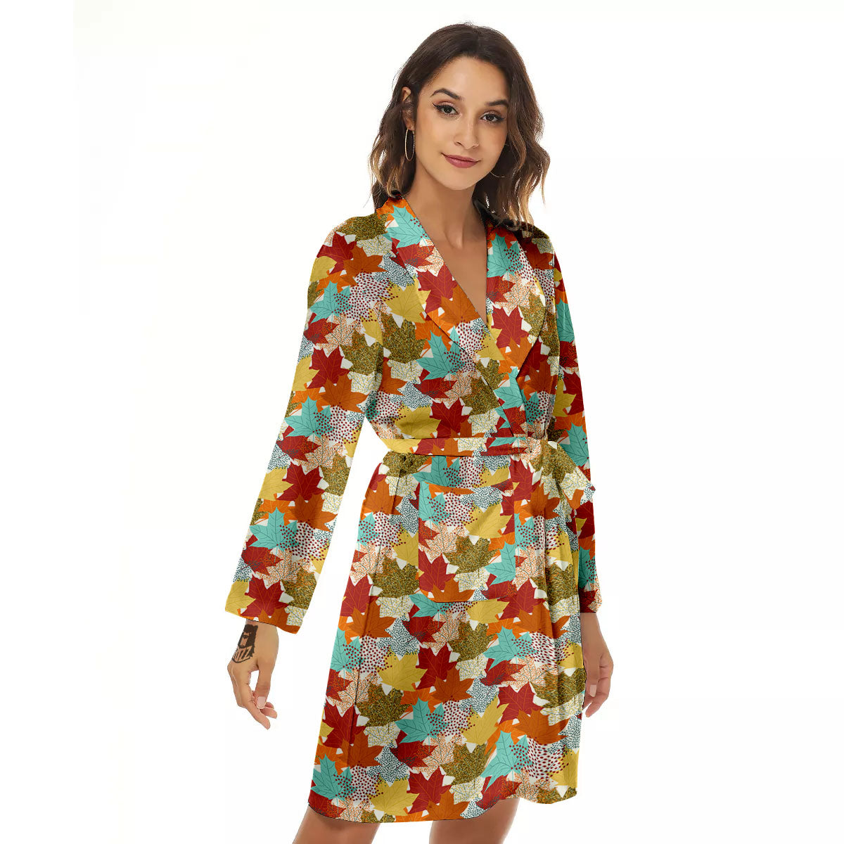Maple Leaf Canadian Print Pattern Women's Robe-grizzshop