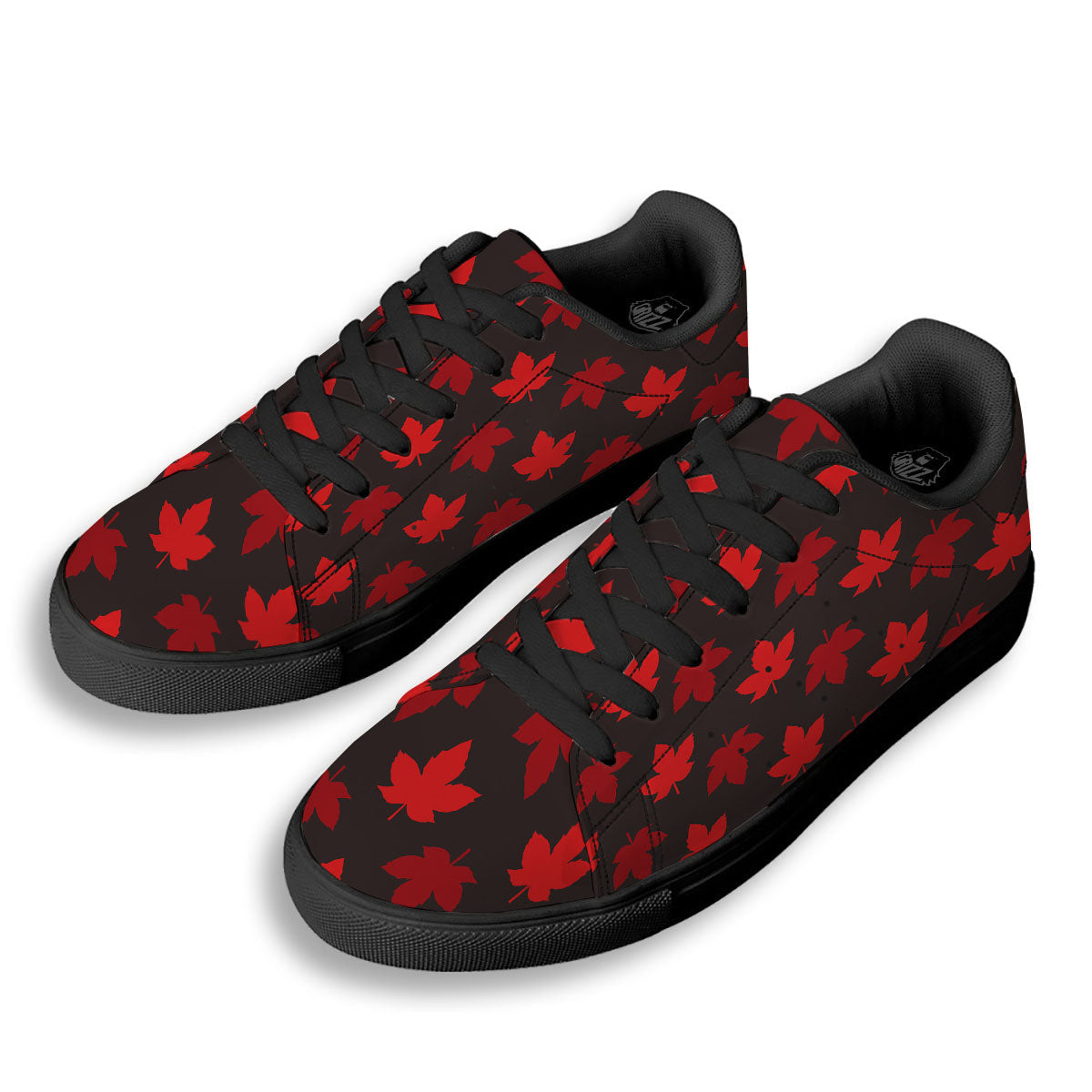 Maple Leaf Red Canadian Print Pattern Black Low Top Sneakers-grizzshop