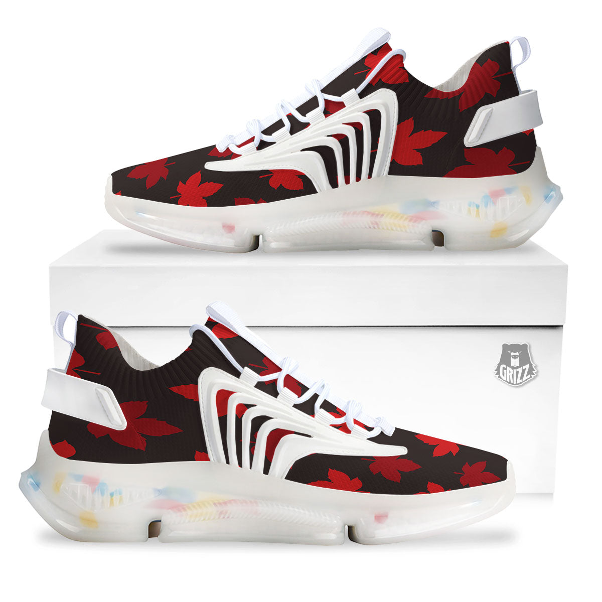 Maple Leaf Red Canadian Print Pattern White Gym Shoes-grizzshop