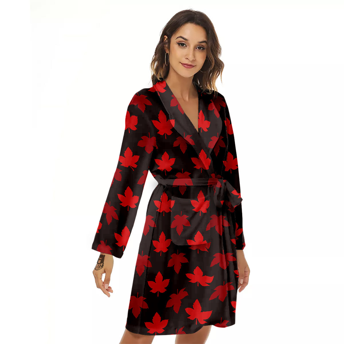Maple Leaves Autumn Print Pattern Women's Robe-grizzshop