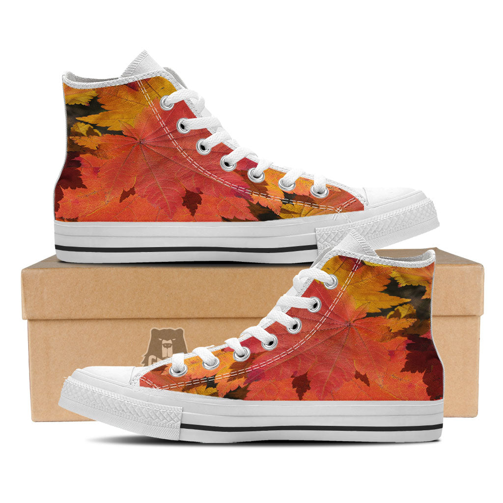 Maple Leaves Autumn Print White High Top Shoes-grizzshop