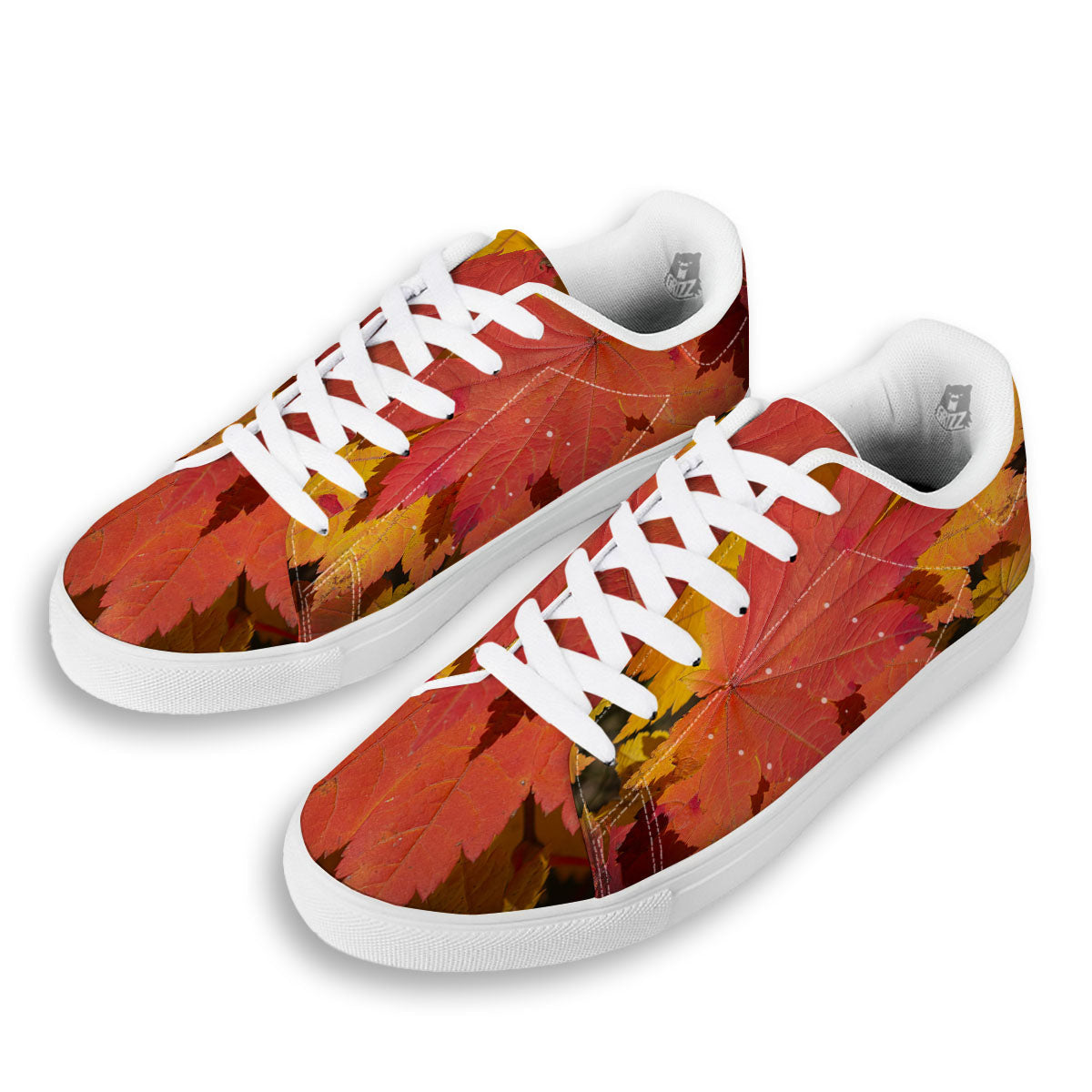 Maple Leaves Autumn Print White Low Top Sneakers-grizzshop