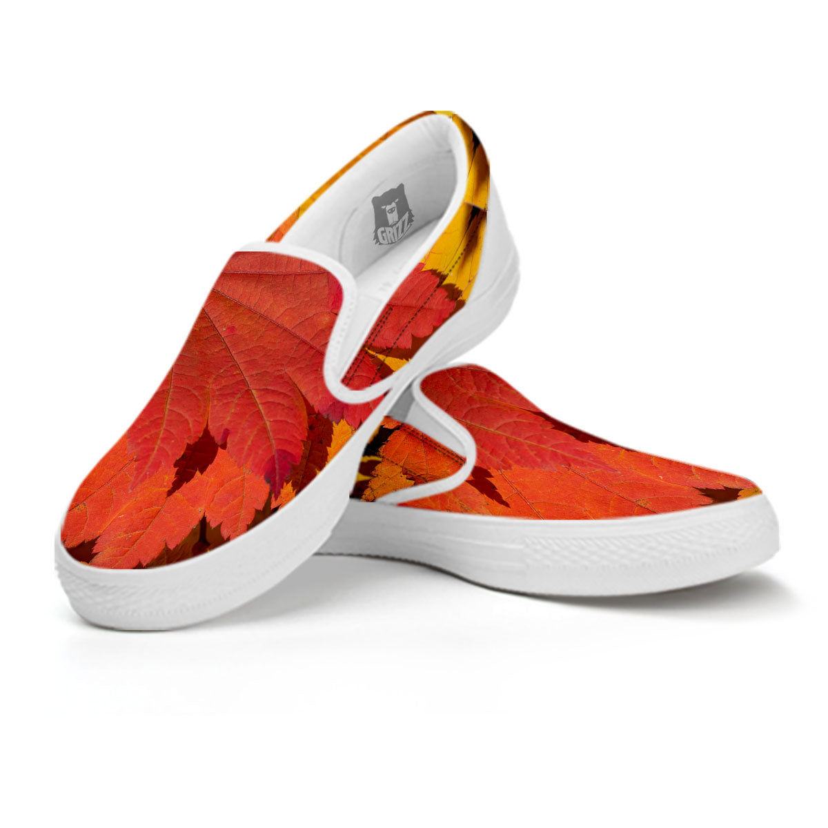 Maple Leaves Autumn Print White Slip On Shoes-grizzshop