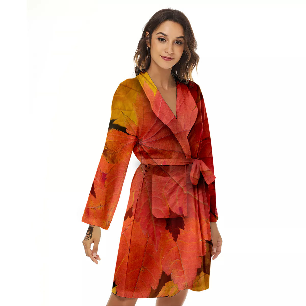 Maple Leaves Autumn Print Women's Robe-grizzshop