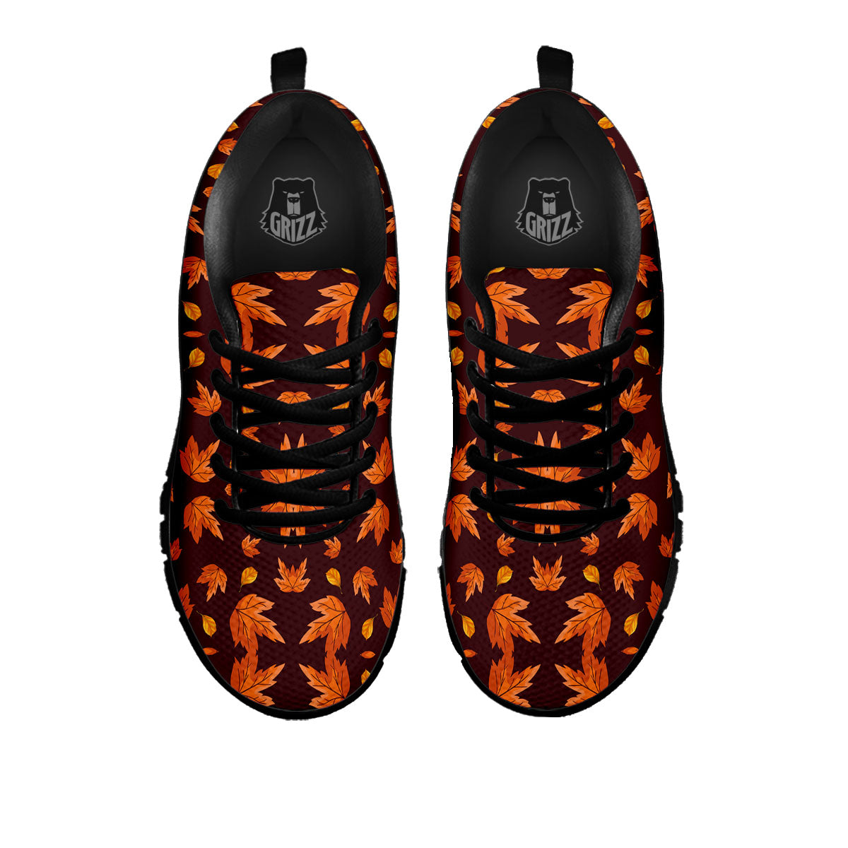 Maple Leaves Orange Print Pattern Black Sneaker-grizzshop