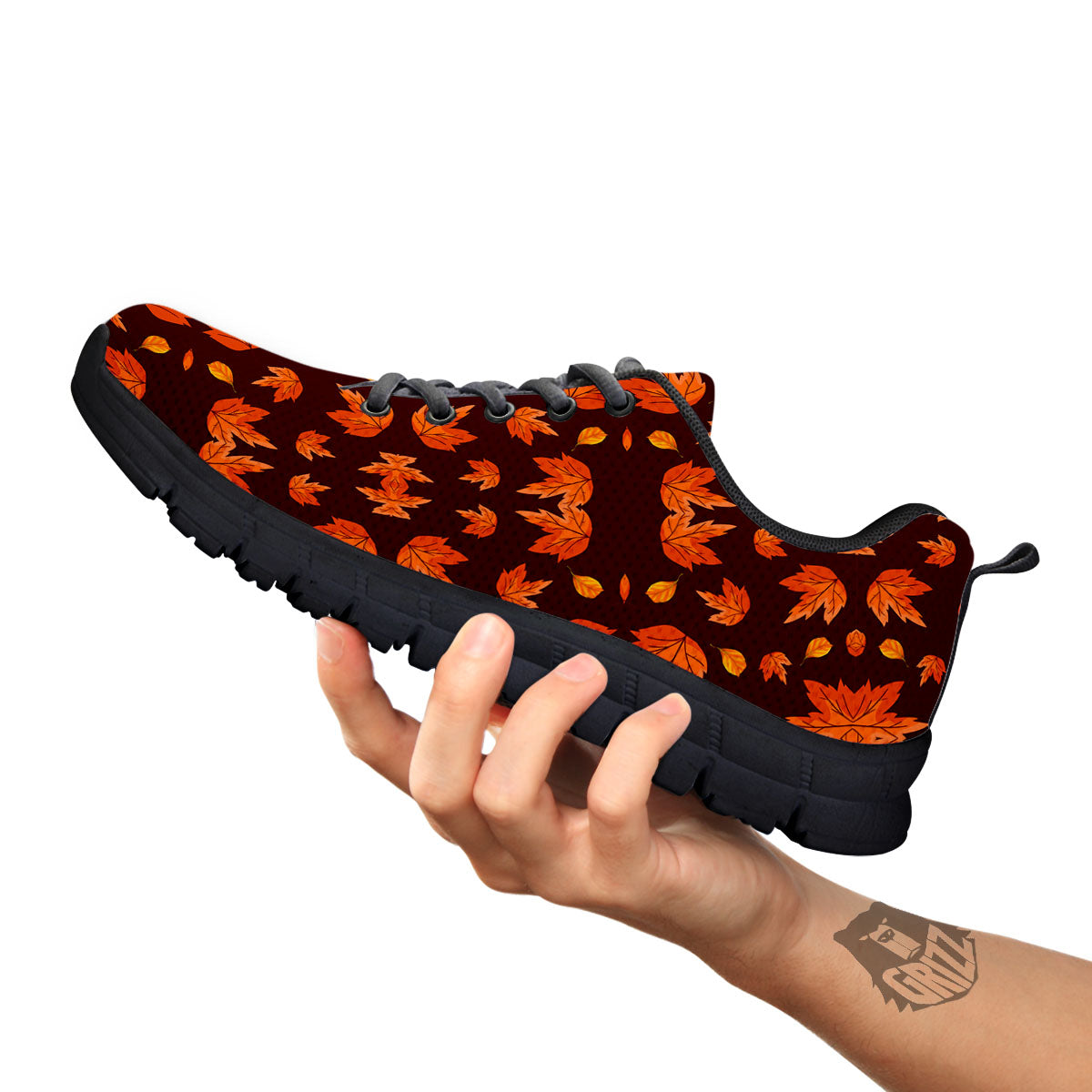 Maple Leaves Orange Print Pattern Black Sneaker-grizzshop